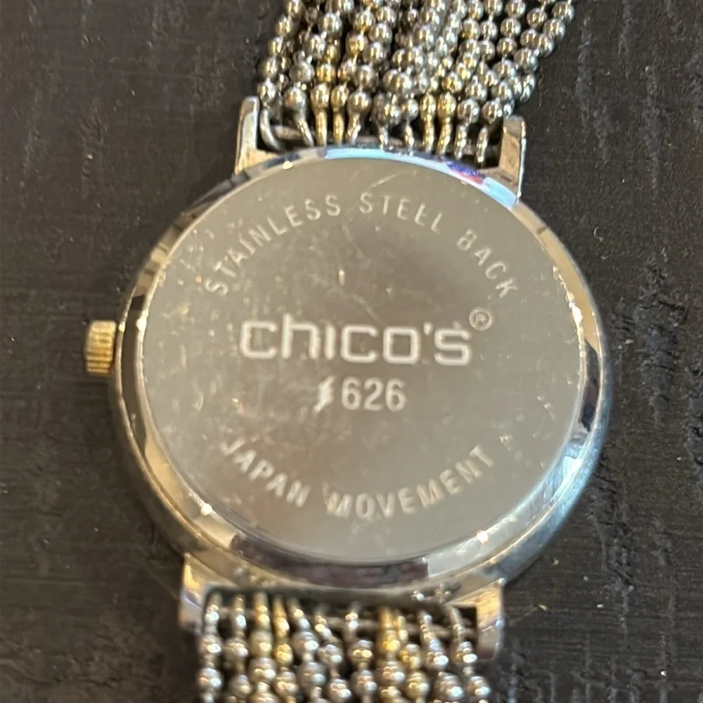 Chico’s Two Tone Fashion Chain Women's Silver Watch with Gold Accents
